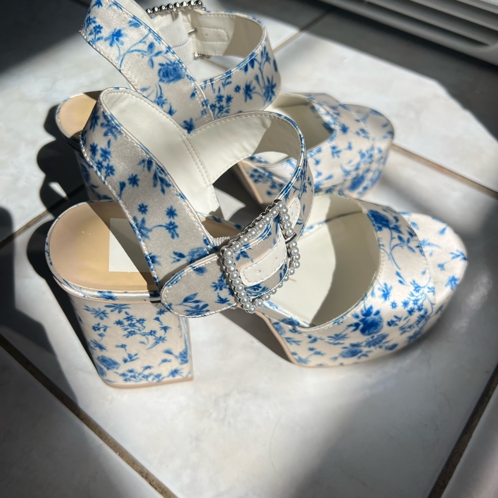 Dolce Vita Bobby Pearl Heels - Blue Floral Satin